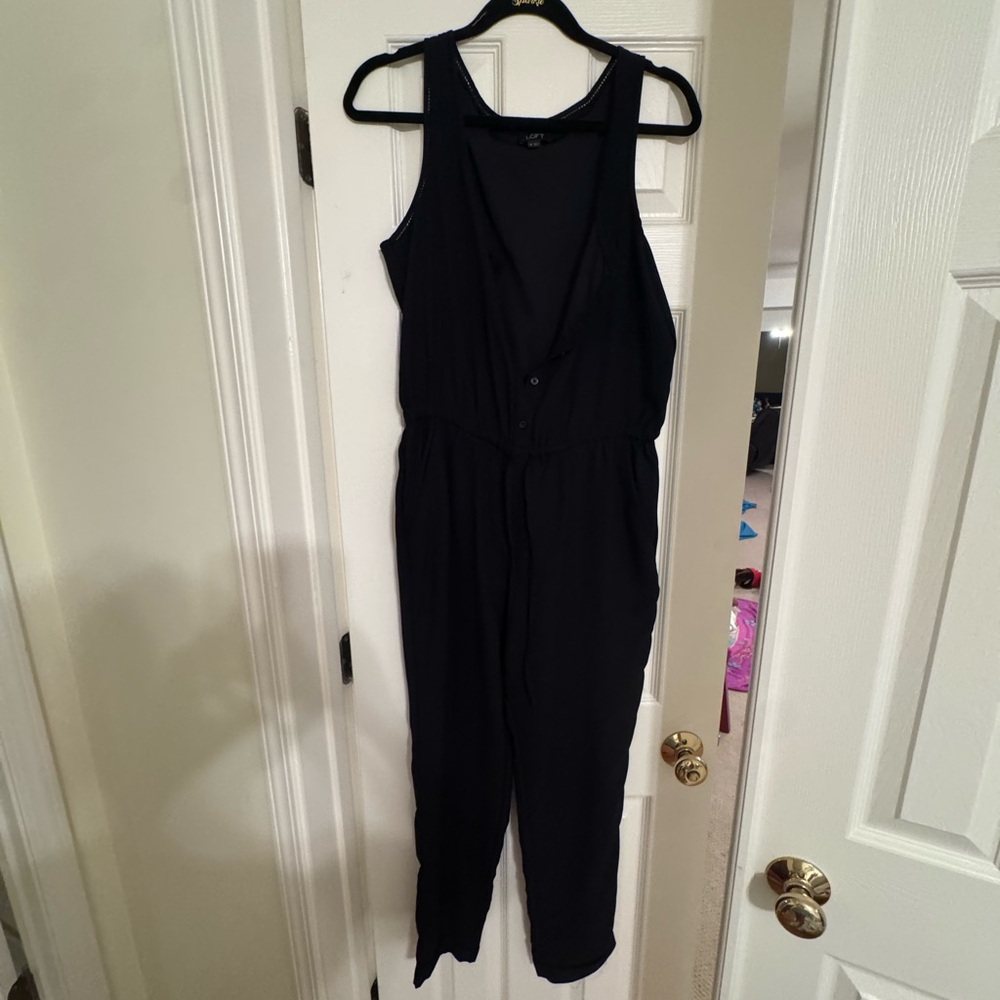 LOFT Black Jumpsuit with drawstring waist and wide leg